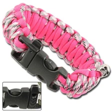 Emergency Paracord Bracelets, Survival Bracelet with Whistle - Double Pink