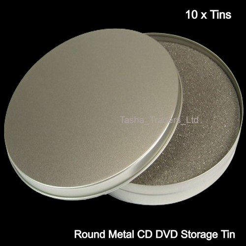 10 x Round Metal Silver Aluminum 120mm x 10mm with Removable Lid CD Tin Foam HQ - Afbeelding 7 van 9