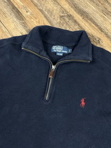 Polo Ralph Lauren Pullover Herren M dunkelblau 1/4 Zip Pulli Pony Logo Vintage - Bild 1 von 9