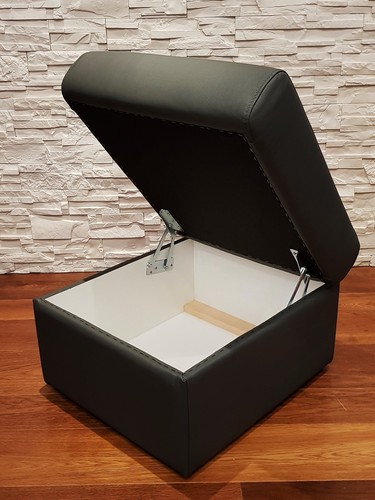 Dunkelgrau Echt Leder Hocker aufklappbar mit Stauraum Sitzhocker Fußhocker 60x55 - Bild 4 von 6