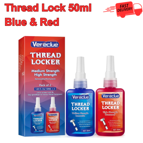 Thread Lock 50ml Blue & Red - Medium/Strong Strength Threadlocker, Bolts & Nuts