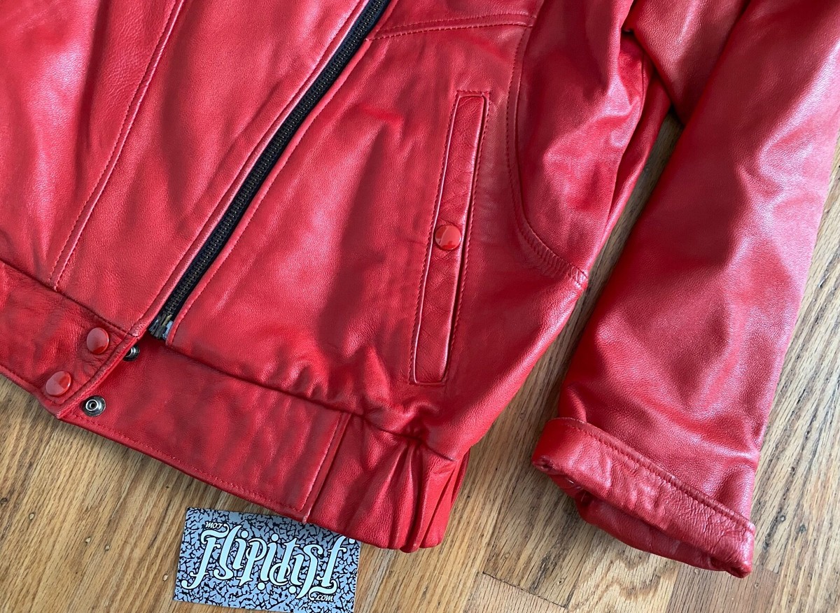 VTG WOMENS FIRENZE RED LEATHER JACKET THRILLER MICHAEL JACKSON