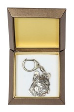 French Bulldog - silver plated keyring with image of a dog, in box, Art Dog USA