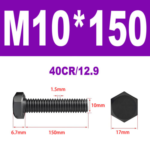 Schwarze Sechskantschraube 12.9 Stahl Voll Maschinen Schrauben M4-M16 DIN 933 - Bild 85 von 126