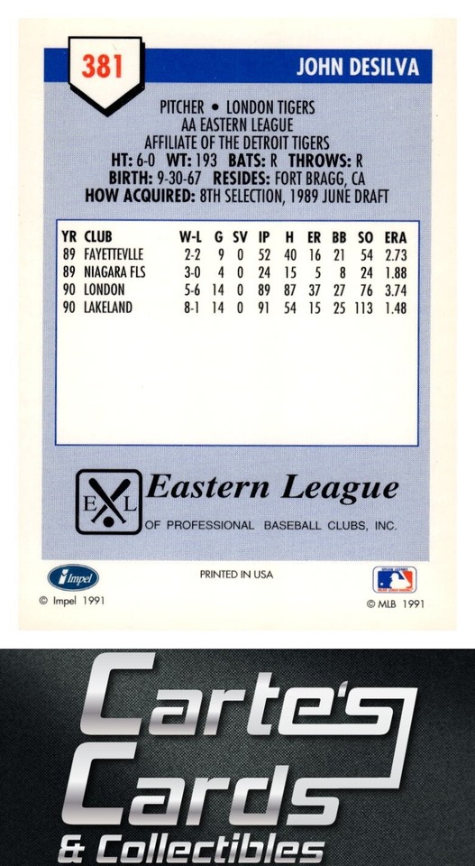 John DeSilva 1991 Line Drive AA #381 London Tigers TTM/IP Signed ...
