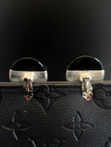 Schwarzer Onyx & 925 STERLINGSILBER Knopf Ohrringe Clip On mit Polsterung Designer - Bild 5 von 14