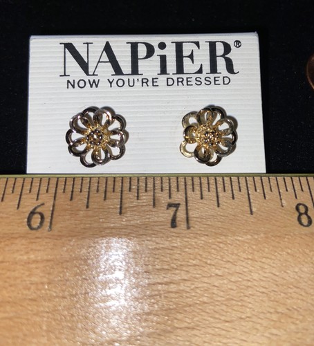 NAPIER Earrings Pierced Gold Tone Dainty W Rhinestone New On Card Surg Steel - Picture 10 of 10