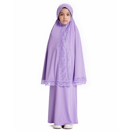 Two Piece Kids Girls Khimar Hijab Long Skirt Set Abaya Muslim Girls Prayer Dress - Picture 17 of 66