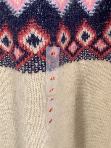 Old Navy Sweater Size 4X Festive Craft Cream Blue Pink Fair Isle Nordic 765200 - Picture 4 of 11