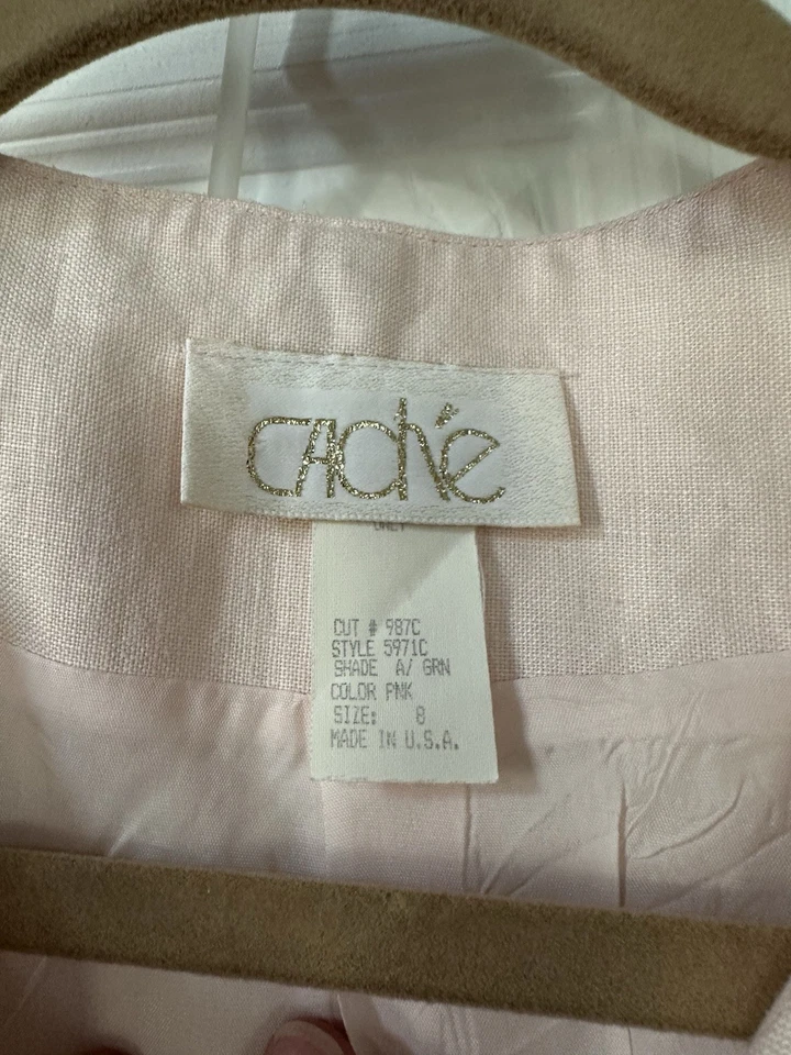 Traje Falda Vintage CACHE Y2K Rosa con Borde Metálico Talla 8 Hecho en EE. UU. Foto 3 de 4