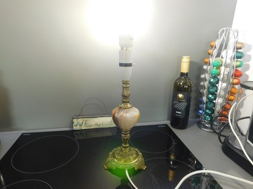 Stylish Vintage Onyx & Brass Table Lamp 32cm - Picture 3 of 12
