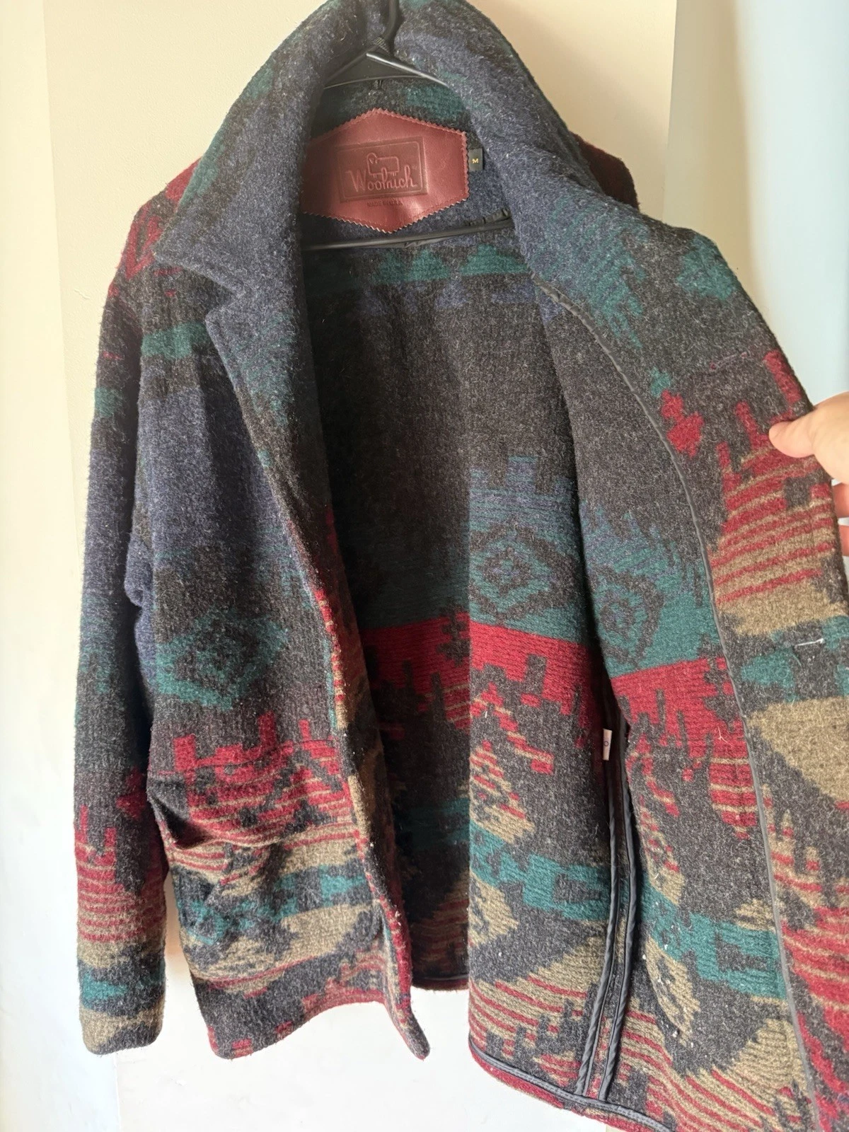 Woolrich Men's Geometric Southwestern Wool Jacket M 40" Chest Pockets image 3