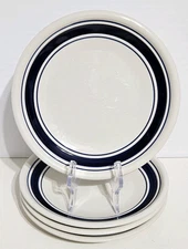 Country Crock Stoneware Dinner Plates 10 3/4” Blue Bands Tienshan - Set of 4