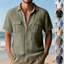Men's Button Down Shirts Casual Short Sleeve Shirts Summer Beach Shirts.