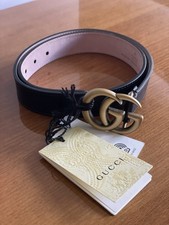 Gucci Kids Leather Double G Buckle Belt Black New Size L