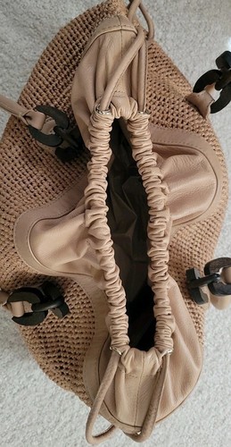 Bolso Cartera Helen Kaminski Cuero Rafia Cesta Bolso Madera Natural Cordón - Imagen 6 de 17