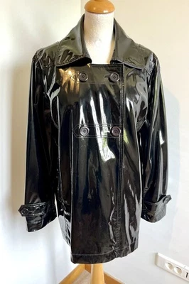 manteau veste T48/50 vinyl noir épais déperlant doublure 707/ - Photo 1/4