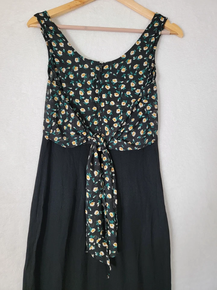Maxi Vestido Vintage Años 90 Y2K Ditsy Floral Negro Mujer Pequeño Grunge Foto 4 de 4