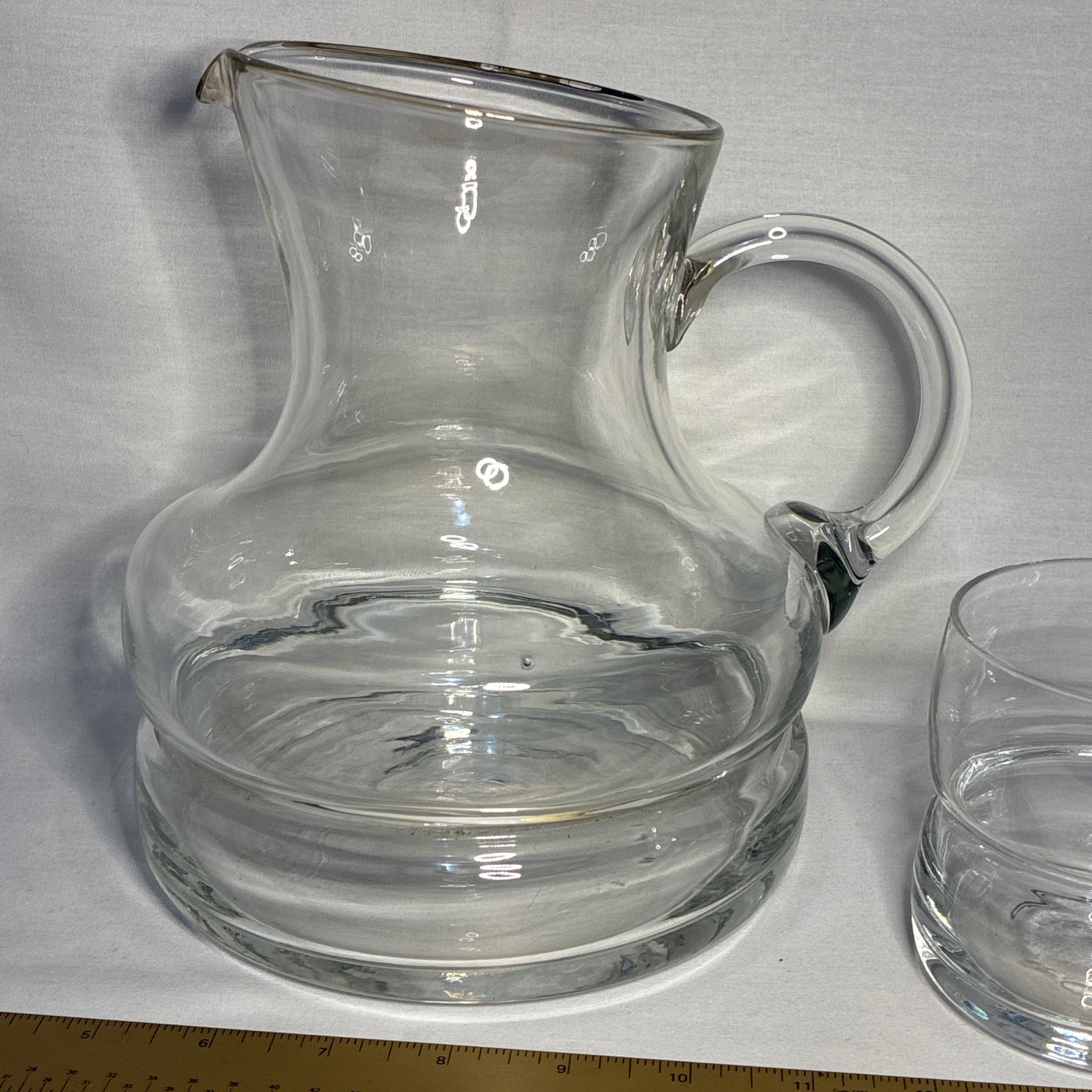 Pitcher And 6 Glasses /Tumblers Vtg. Hand Blown In Italy Never used Clear Glass