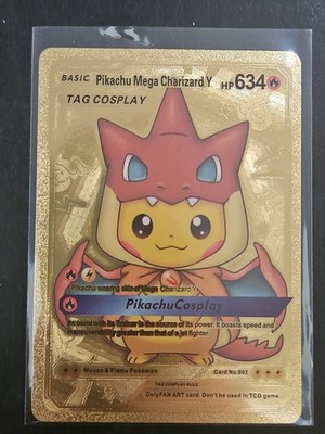 Pikachu Mega Charizard Y Tag Cosplay Gold Foil Display Card (Fan