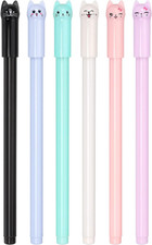6 Pack Colorful Cat Pens Kawaii Gel Pens 0.5Mm Black Ink Ballpoint Pens for Scho