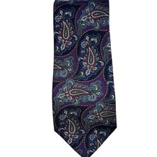 Christian Dior Monsieur Mens Paisley Silk Tie Purple Navy Blue Burgundy USA Made