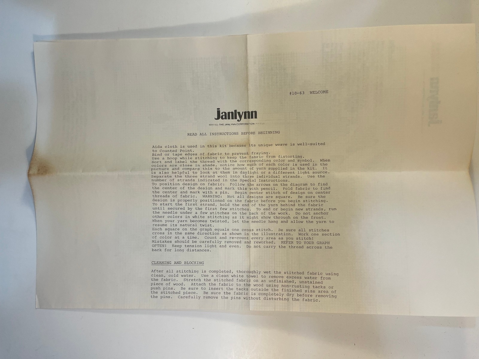 Janlynn Counted Cross-Stitch Kit #10-63 "Welcome" - Opened