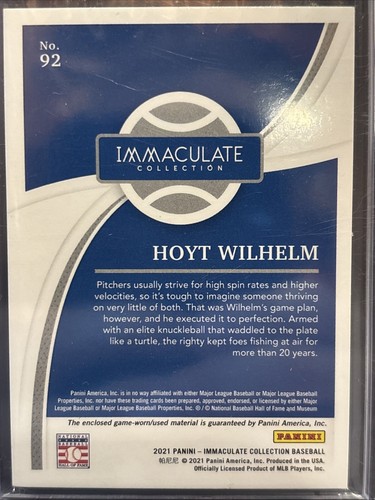 2021 Immaculate Hoyt Wilhelm Game Used Patch /49 Legends Chicago HOF - Picture 3 of 3