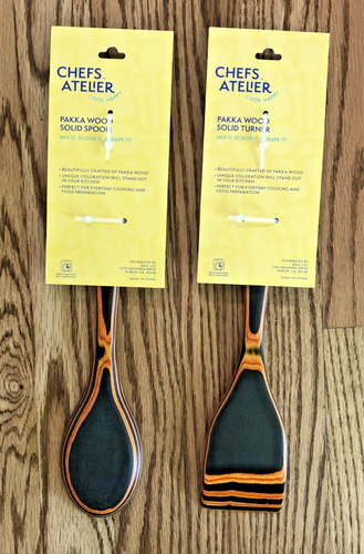 Juego Chefs Atelier Madera Pakka Cuchara Sólida y Turner Naranja Utensilios de Cocina ¡NUEVO! - Imagen 4 de 5
