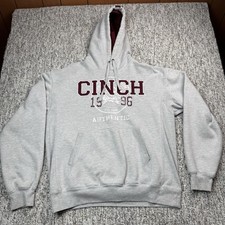 Cinch Hoodie Mens Medium Gray Red Pullover Hooded Graphic Pocket