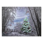 Lighted Christmas Canvas Print - LED Wall Art - Snowy Day in the Woods with T...