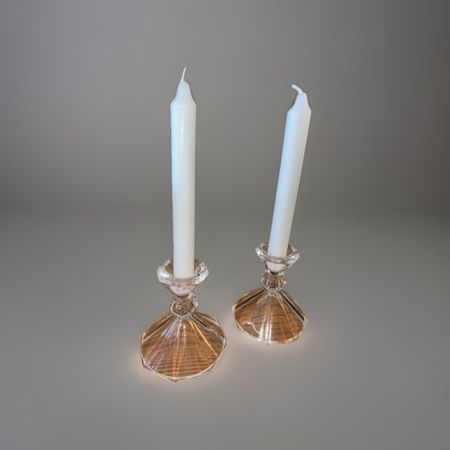 Vintage 4" Crystal Dinner Taper Candle Holder Pair Set of 2 Octagon Base Elegant - Picture 3 of 5