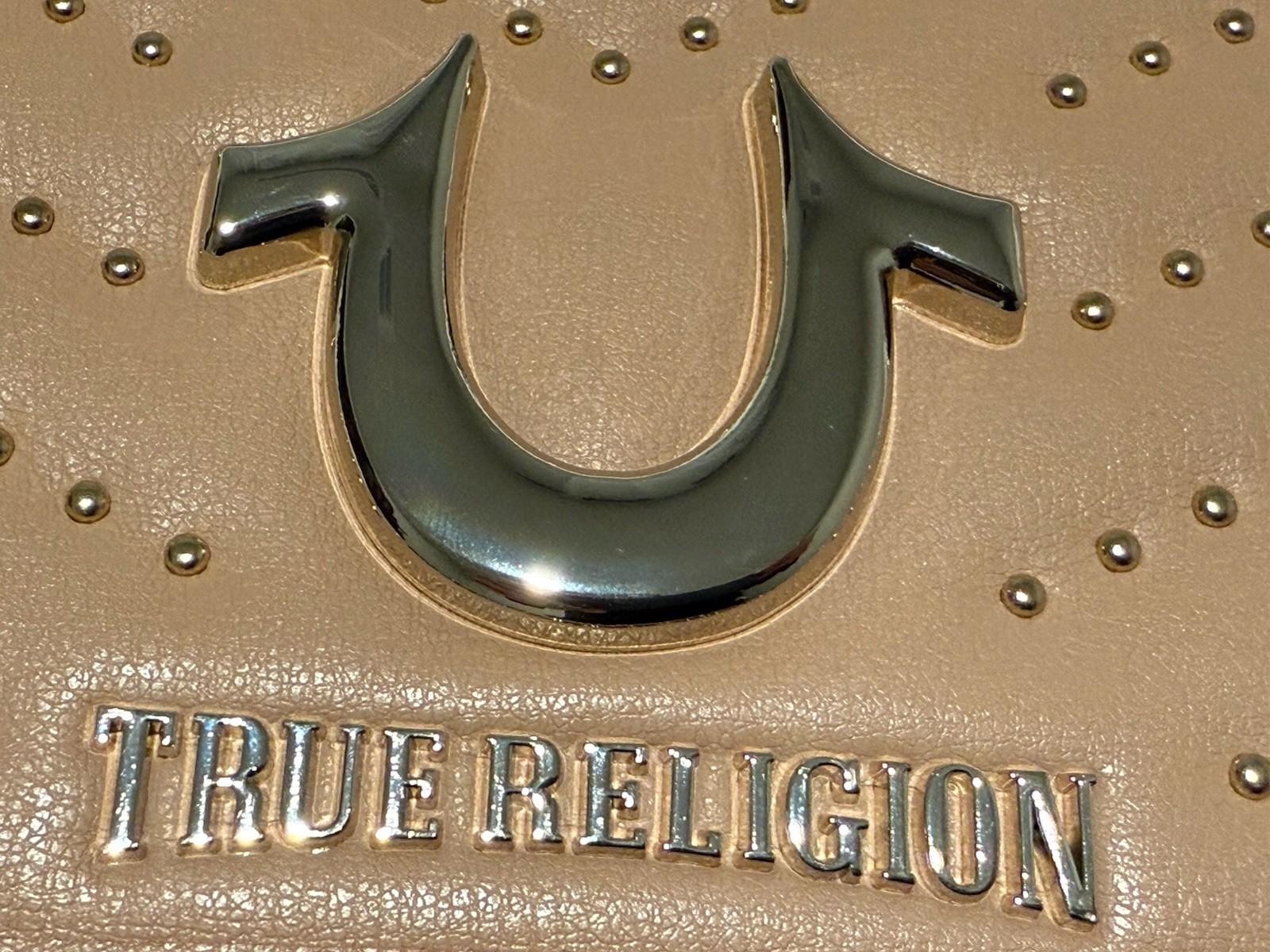 True Religion Studded Crossbody Handbag Horseshoe Logo Gold Chain Straps New thumbnail 8