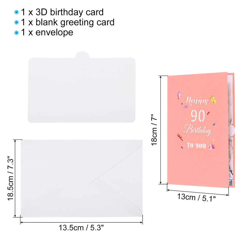 90th Birthday Card, Pop-Out Birthday Card Happy Birthday 3D Flower Butterflies Foto 2 de 4