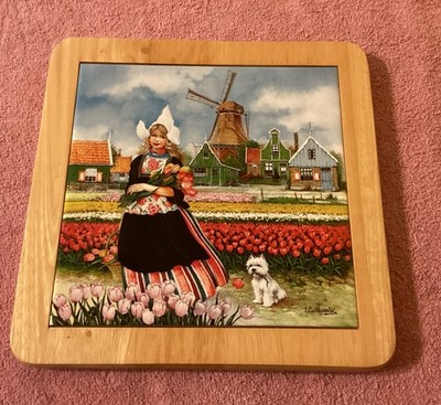 Beautiful Wind Mill Scene Trivet Holland. 6  X 6  B.
