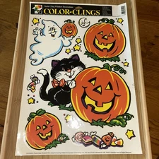 90s Window Clings Halloween Fall Vintage Lot of 4 Sheets Spooky Pumpkin Ghost
