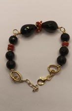 BRACCIALE ONICE NERA E CORALLO ROSSO ARGENTO DORATO CM 19-22 EXPLOIT