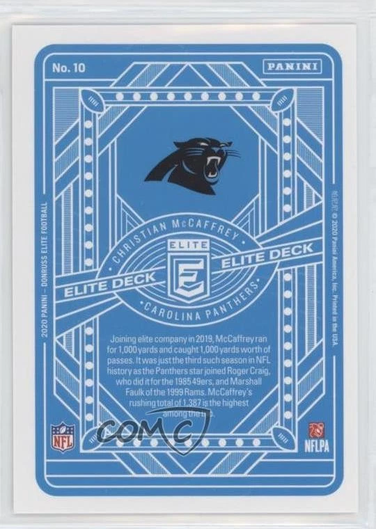 2020 Panini Donruss Elite Elite Deck Christian McCaffrey #10 - Image 2 of 2