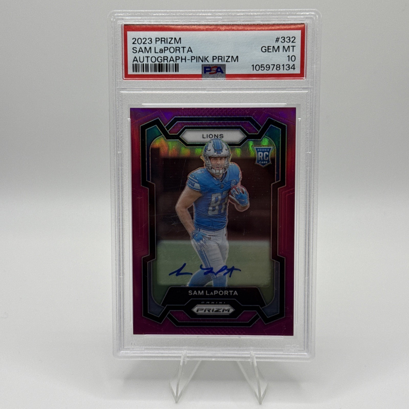 2023 Panini Prizm - Sam LaPorta #332 Pink Prizm Autograph (AU, RC) Gem 10 💎