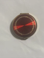 Vtg Stratton England Powder Compact Red Gold. Antique Container For Pills, Etc.