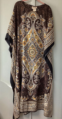 Sahara Mg Kaftan Dress One Size Plus Tie Mumu Cover Up Brown Polyester New