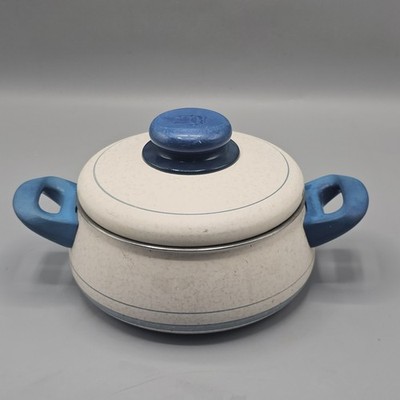 Vintage Silit Enamel Blue 1 QT Saucepot & Lid 60s Double Handle Mid Century
