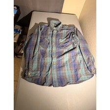 Vintage Big Mac Mens Blue Teal Plaid Flannel Work Shirt Made in USA Large