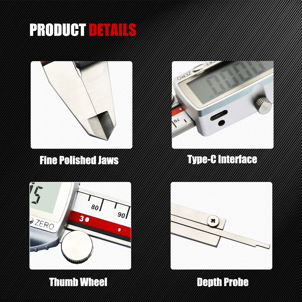 12"Rechargeable Digital Caliper with Stainless Steel Ruler&Large LCD Read
