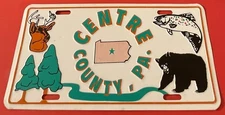 Centre County Pennsylvania Booster License Plate Deer Bear Trout Fishing Hunting