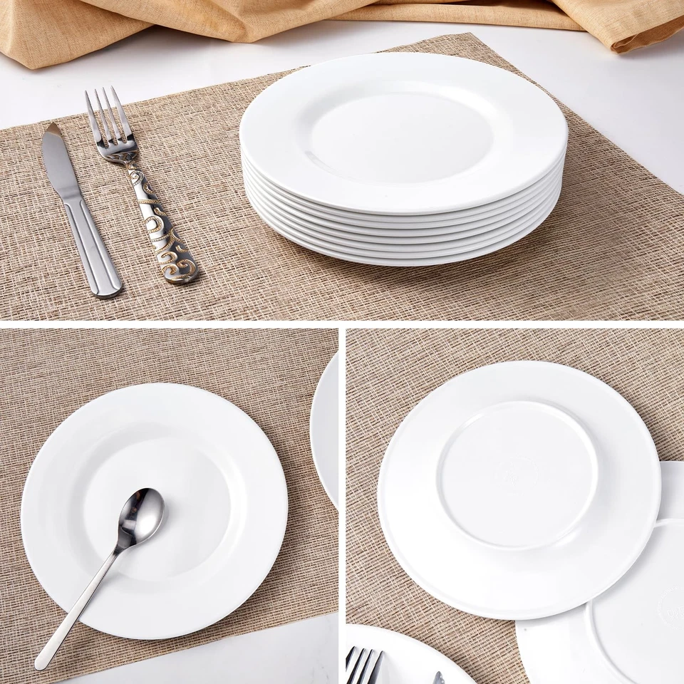 8” White Melamine Salad Plates - Smooth Round 8 Inch Melamine White Plates, D... - Image 4 of 4