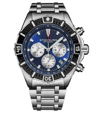Stuhrling 1022 02 Stellar 44mm Chronograph Date Blue Dial Mens Watch