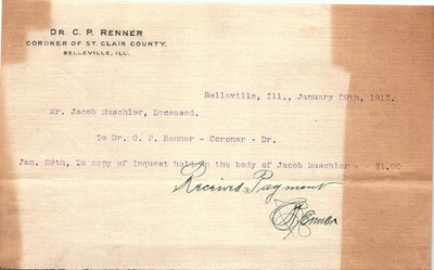 1913 St. Clair County IL Coroner Billhead - Inquest Copy