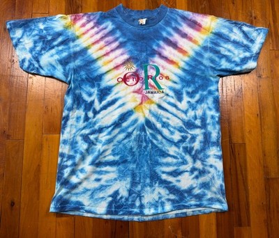 Vintage Single Stitch Ocho Rios Jamaica Tie Dye V Pattern Embroidered Tee Fit L