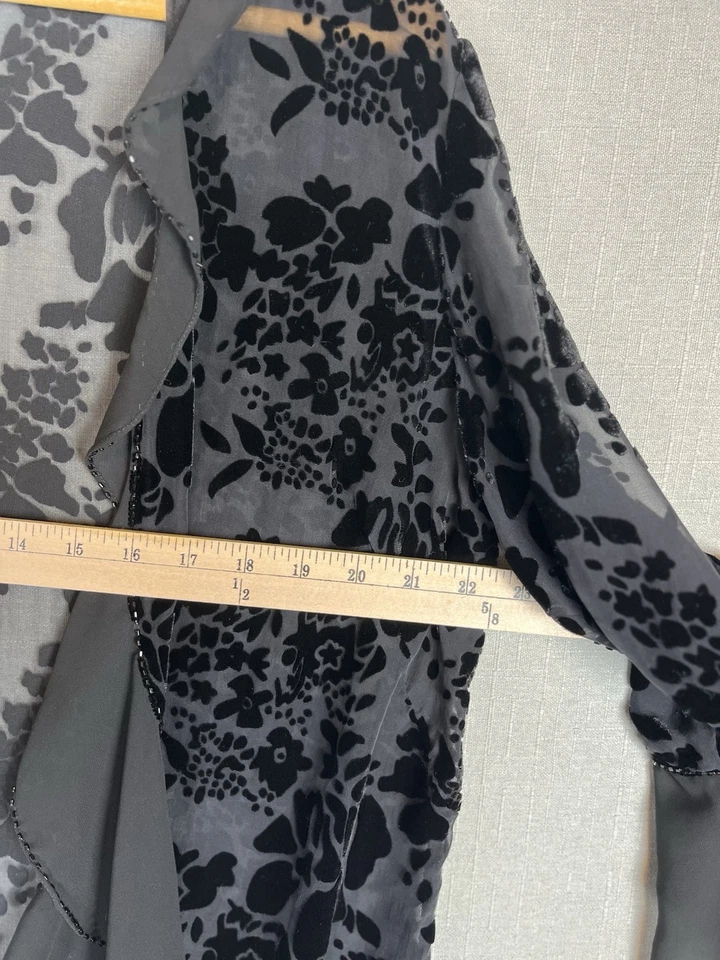 复古女式 Plus 1X 开放式开衫黑色倦怠天鹅绒丝绸 Y2K 童话奇思索斯 — 第 3/4 张图片